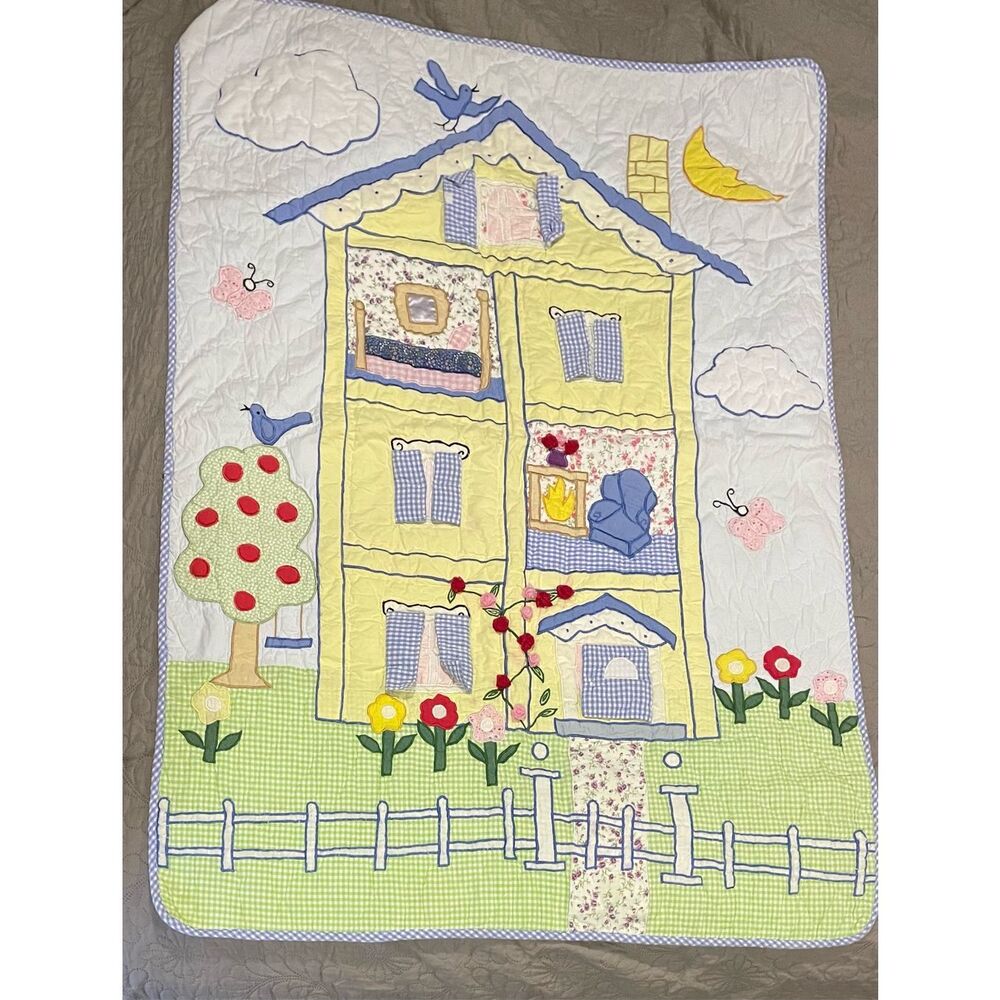 P.J. Kids Rooms To Dream Crib Quilt Dollhouse Peek a Boo Homemade Vintage 90s